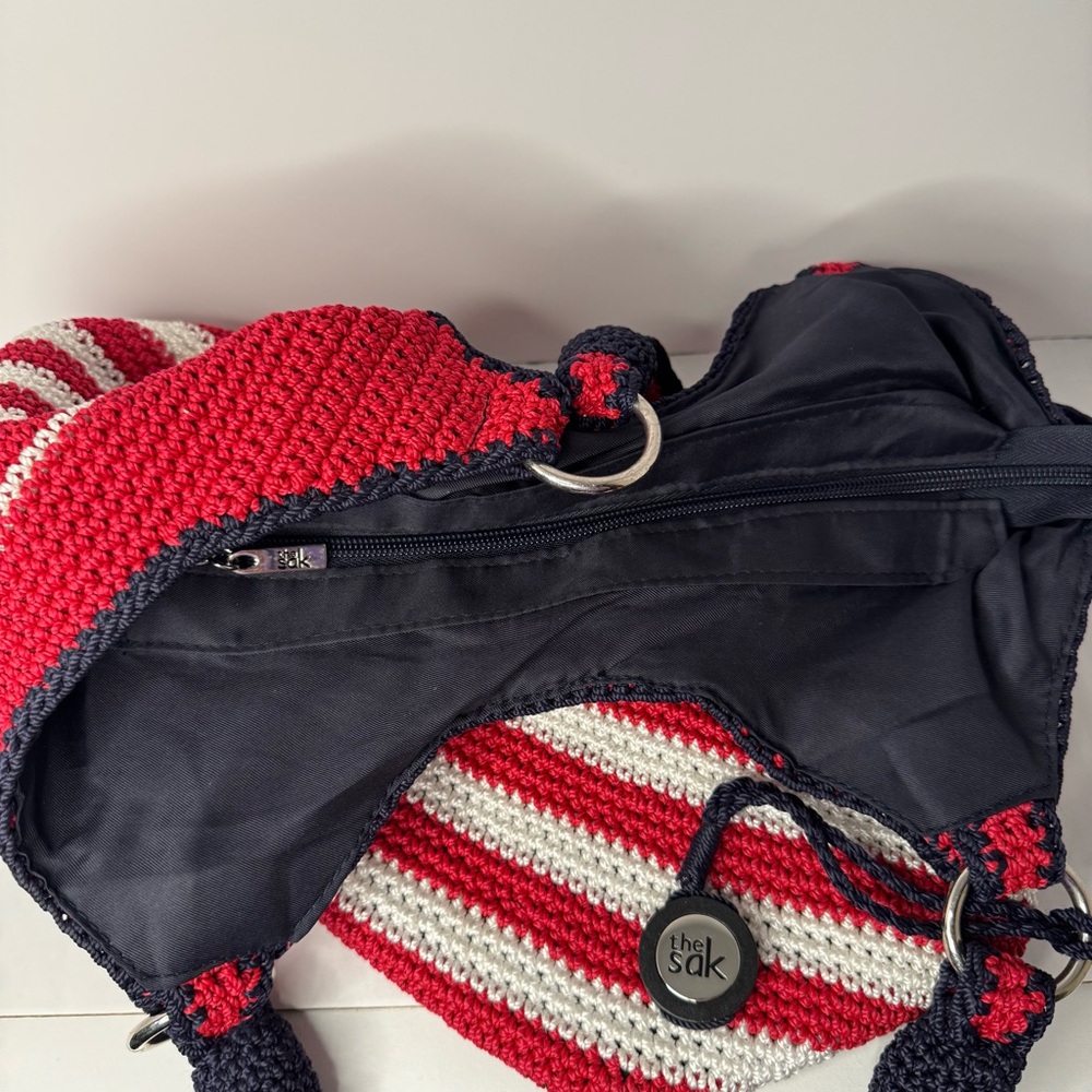 The Sak Crochet American Flag Shoulder Bag in Red, White, Navy - Picture 3 of 8